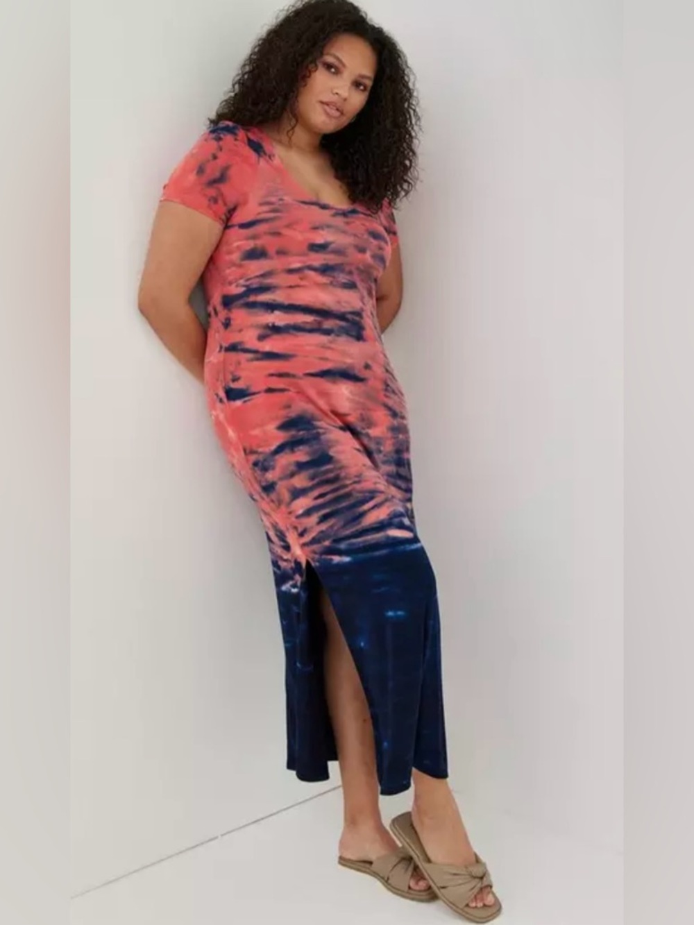 torrid Coral and Navy Tie-Dye Scoop Neck Maxi